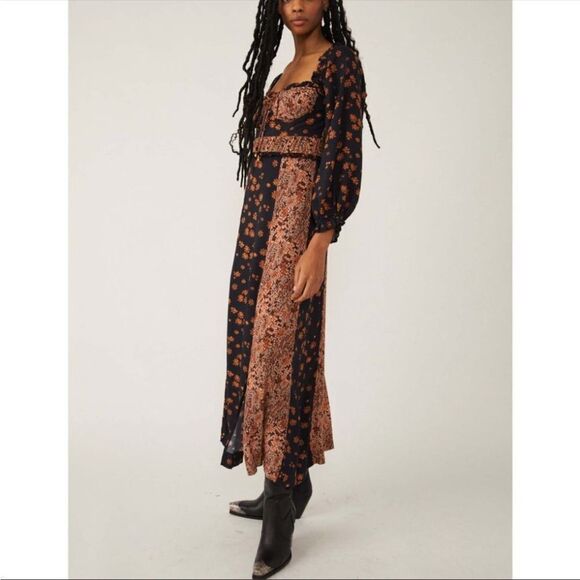 NWTGS Free People Tigerlily Long Sleeve Midi Dress / Black - Picture 1 of 6